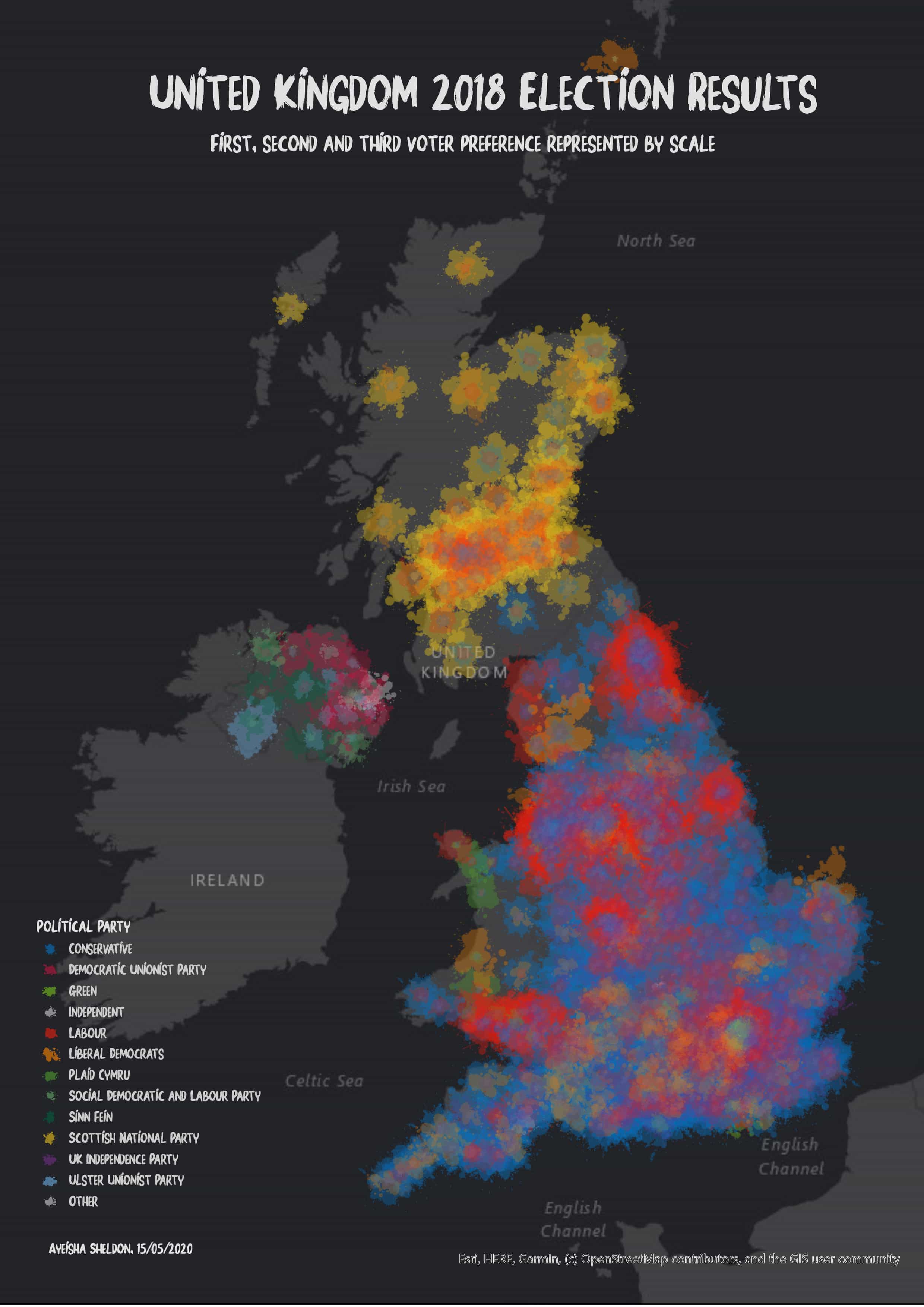 Jackson Pollock Map Style — UK 2018 Elections