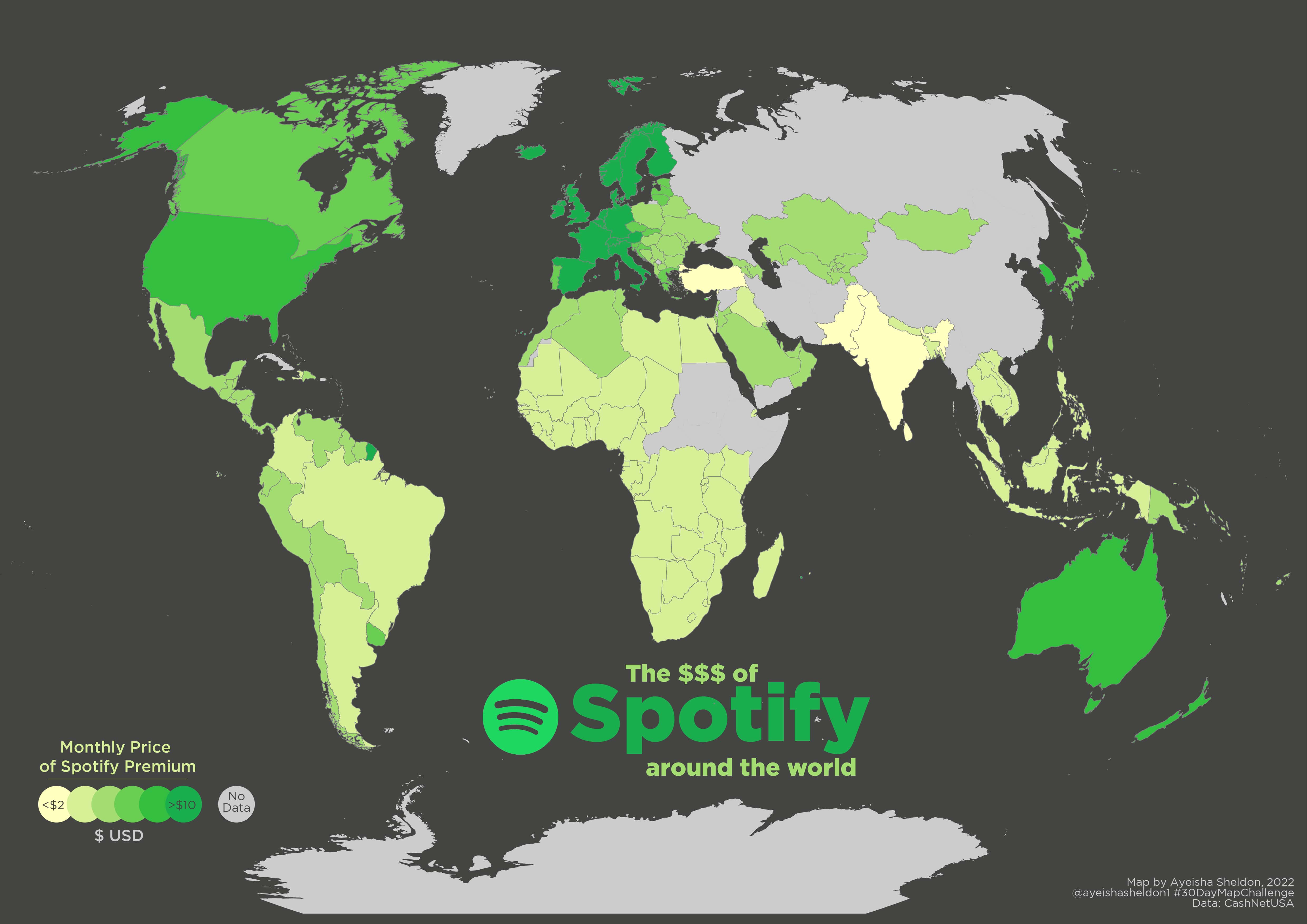 Spotify price by country map
