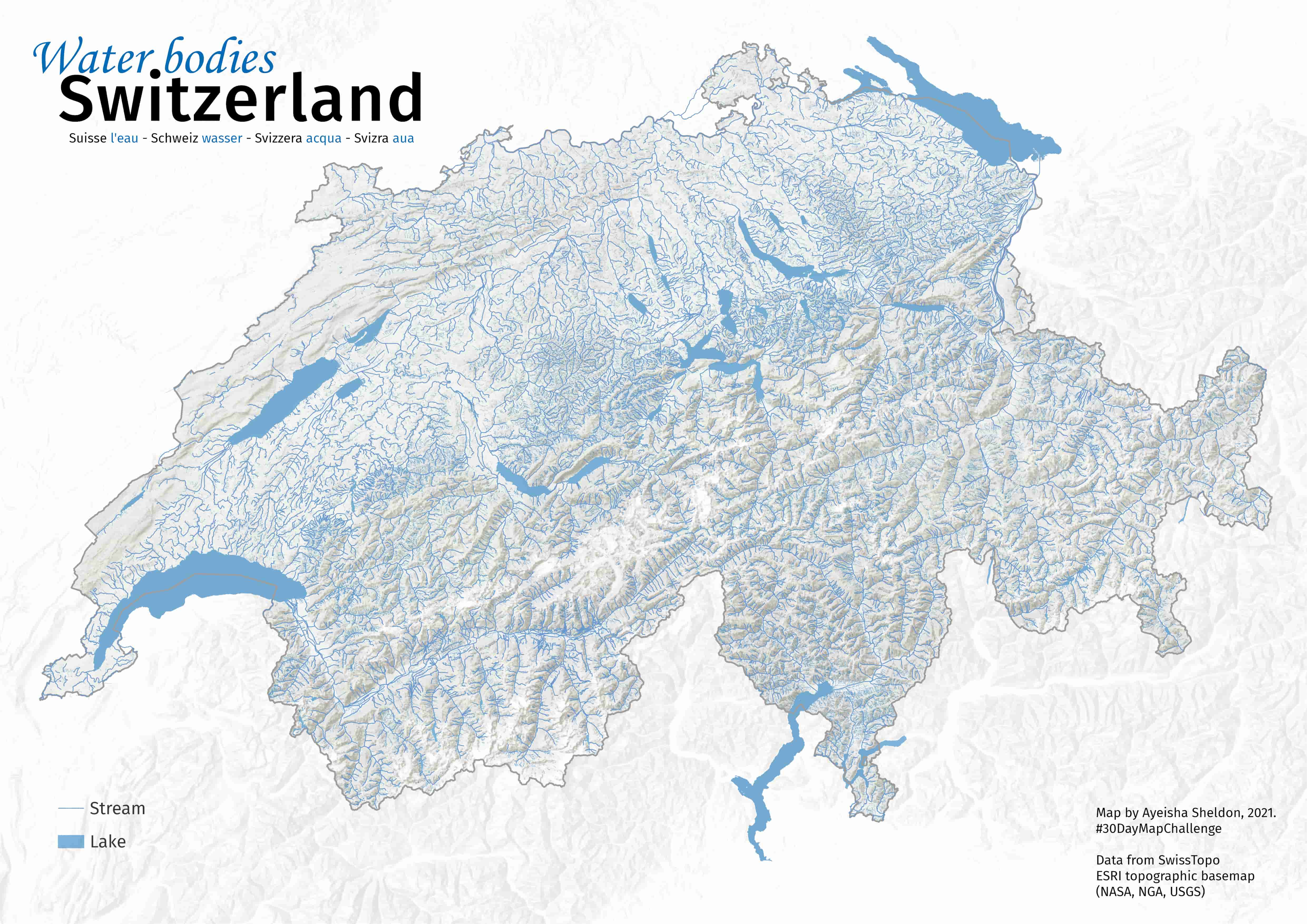 Switzerland water map